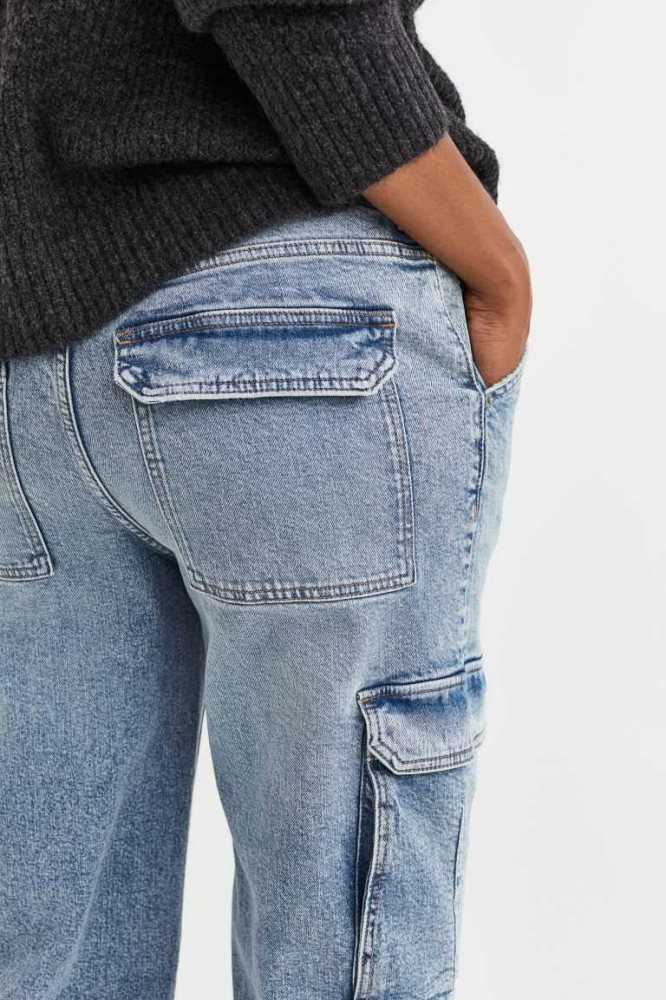 Jeans H&M Anchos Regular Cargo Mujer Azules Claro | 419602ZWU