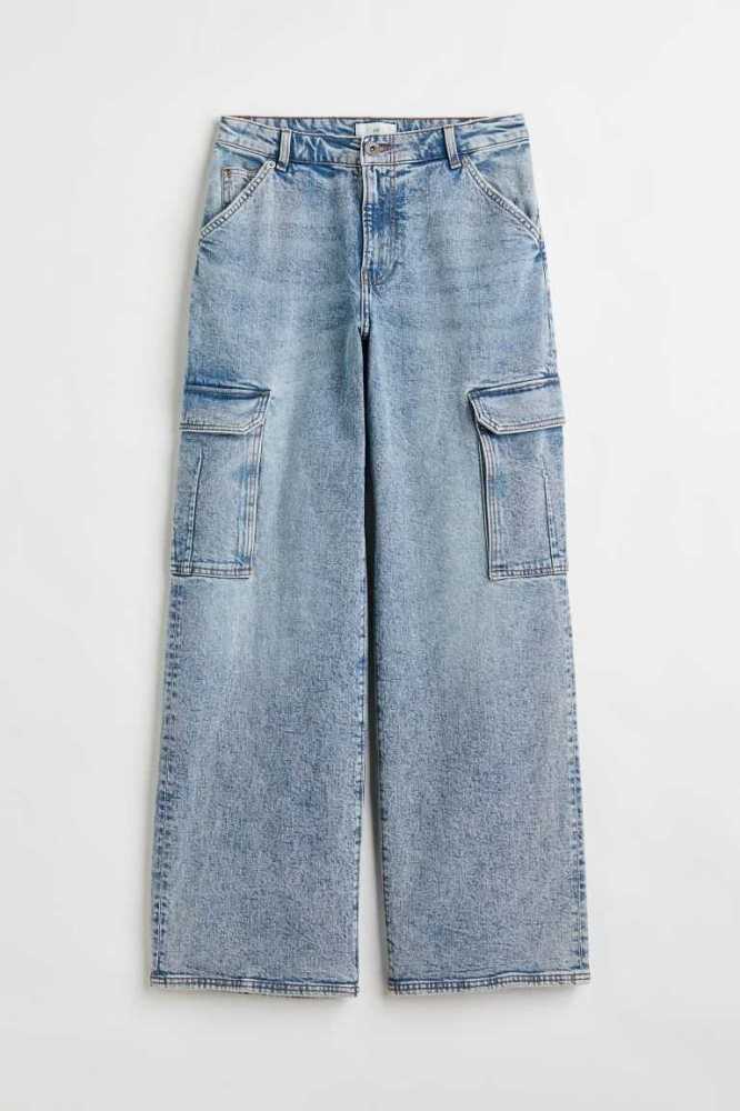 Jeans H&M Anchos Regular Cargo Mujer Azules Claro | 419602ZWU