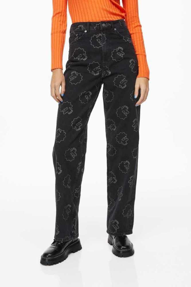 Jeans H&M Anchos Regular Mujer Negros | 174059CSM