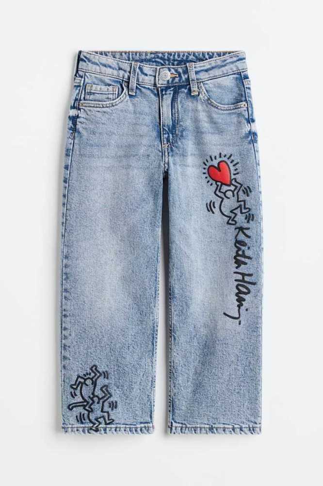 Jeans H&M Printed Anchos Fit Niños Azules Claro | 148973VOL