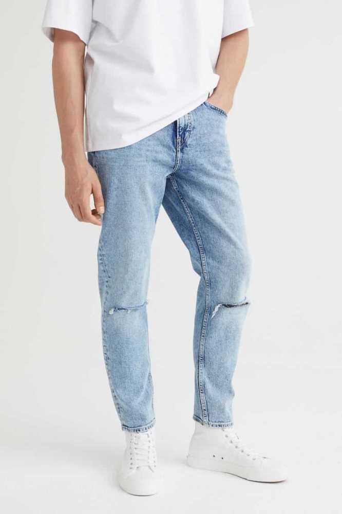 Jeans H&M Slim Tapered Cropped Hombre Azules | 210845MVJ