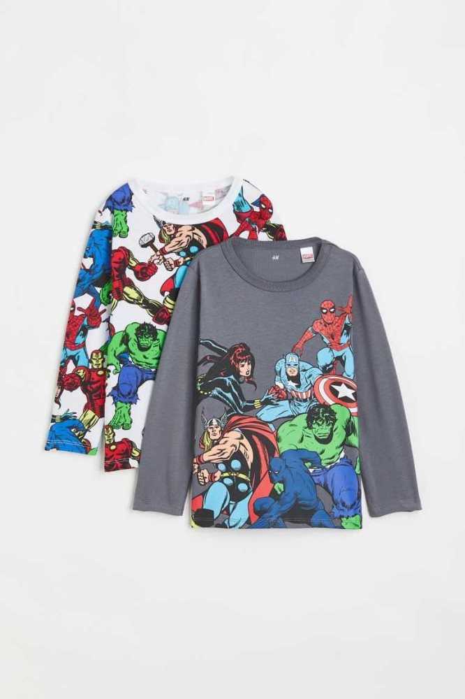 Jersey H&M 2-pack Printed Algodon Shirts Niños Grises | 237810LIO