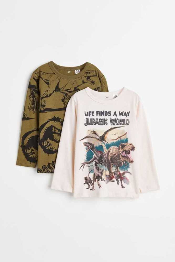 Jersey H&M 2-pack Printed Algodon Shirts Niños Grises Oscuro | 423710UGX