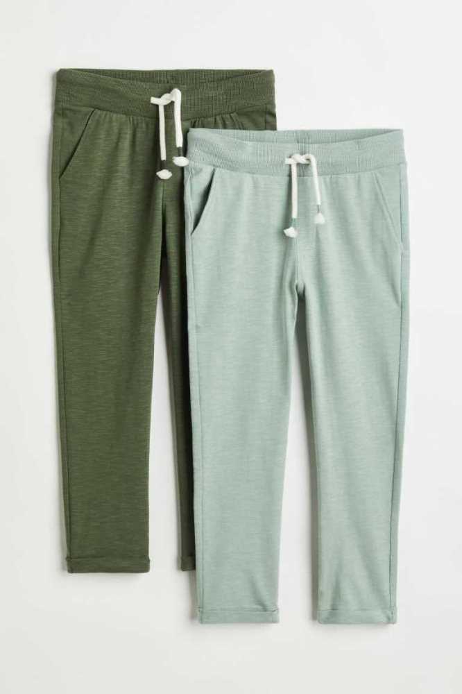 Jersey H&M 2-pack Slub Joggers Niños Verdes Oscuro Verdes Claro | 504679BGE