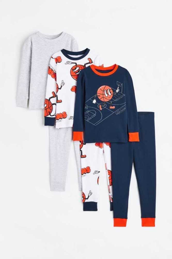 Jersey H&M 3-pack Algodon Pajamas Niños Azules Oscuro | 184396WFZ