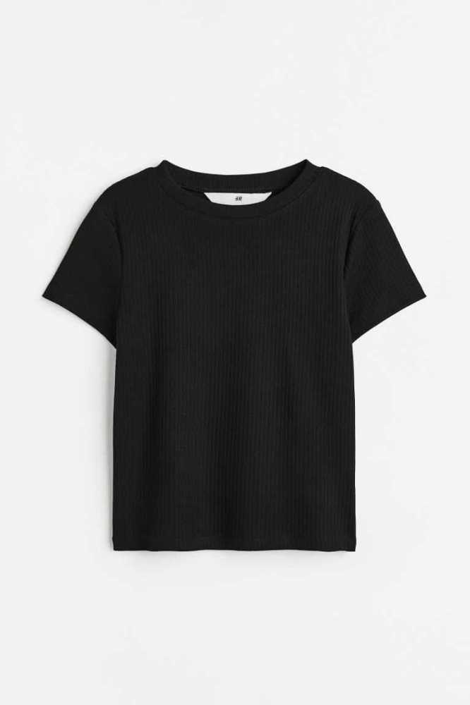 Jersey H&M Acanalado Algodon Top Niños Negros | 073126HCR