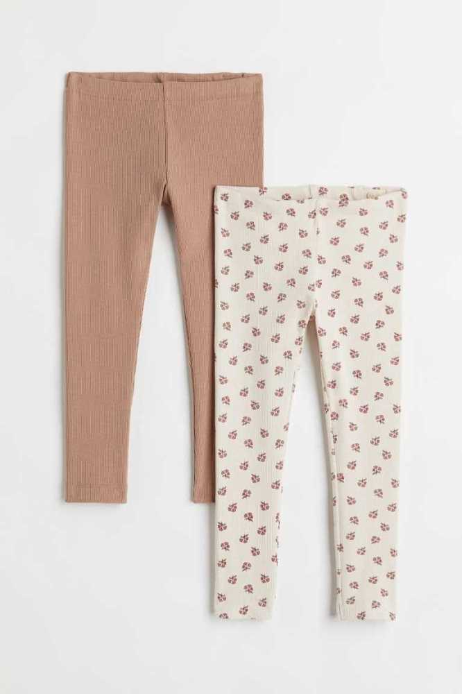 Leggins H&M 2-pack Acanalado Algodon Niños Beige Oscuro | 968750LRO