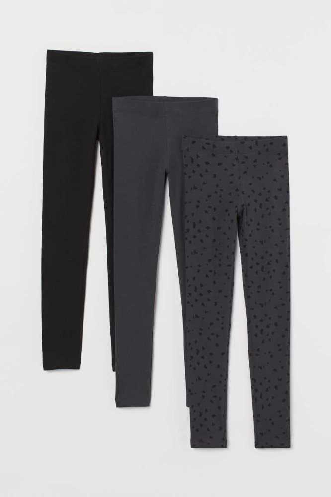 Leggins H&M 3-pack Algodon Niños Negros | 752391RWP