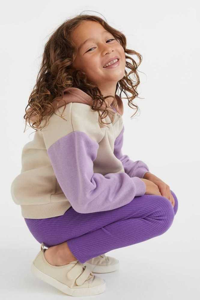 Leggins H&M Acanalado Algodon Niños Morados Claro | 012693JFU