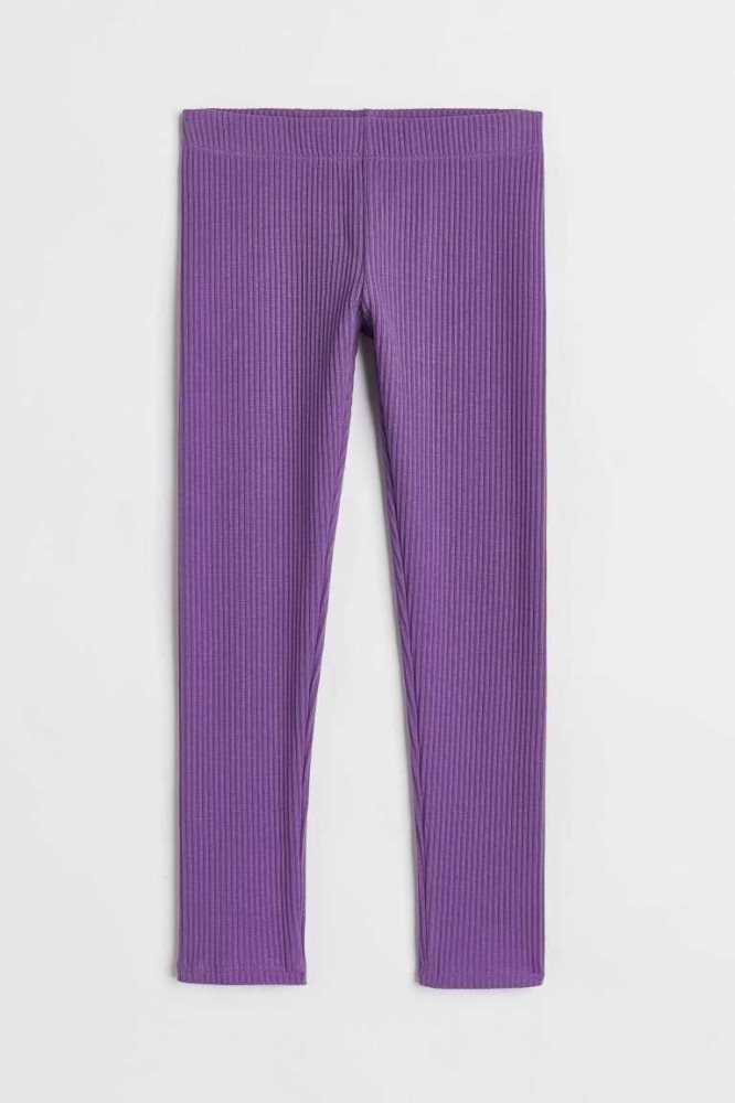 Leggins H&M Acanalado Algodon Niños Morados Claro | 012693JFU