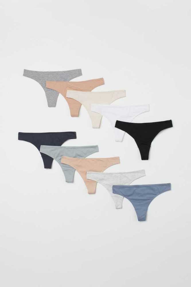 Lencería H&M 10-pack Tanga Briefs Mujer Grises Claro | 258043JDU