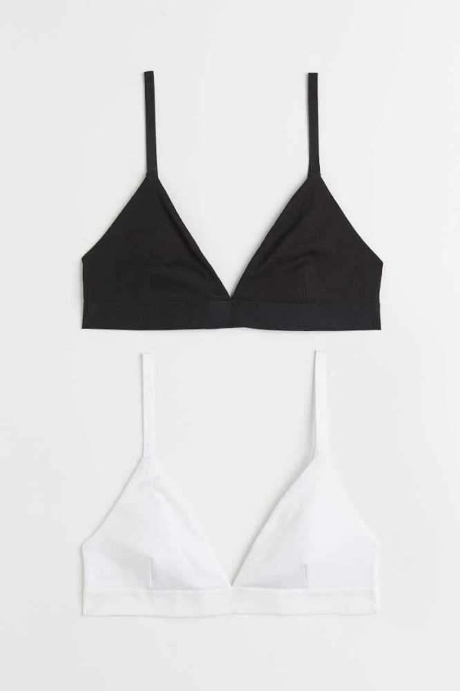 Lencería H&M 2-pack Acanalado Bra Tops Mujer Rojos Negros | 127035PNE