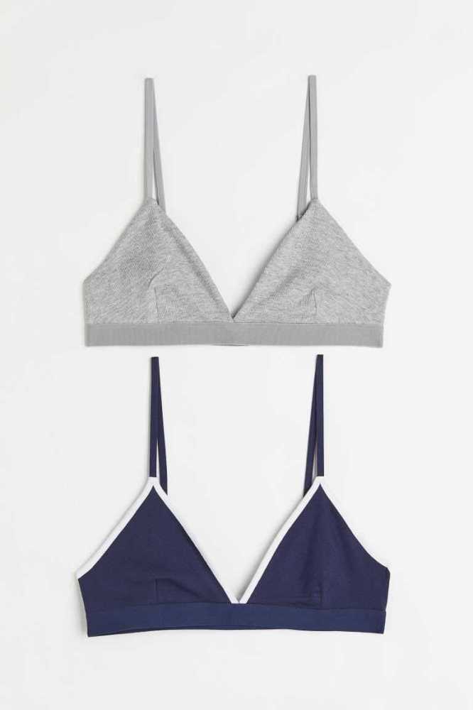 Lencería H&M 2-pack Acanalado Bra Tops Mujer Rosas Claro Blancos | 873904LMP