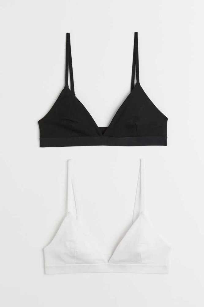 Lencería H&M 2-pack Acanalado Bra Tops Mujer Rosas Claro Blancos | 873904LMP