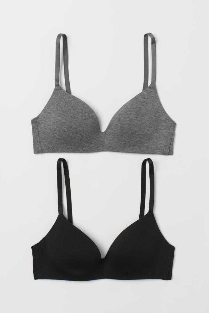 Lencería H&M 2-pack Acolchado Algodon Bras Mujer Blancos Negros | 589143DVJ