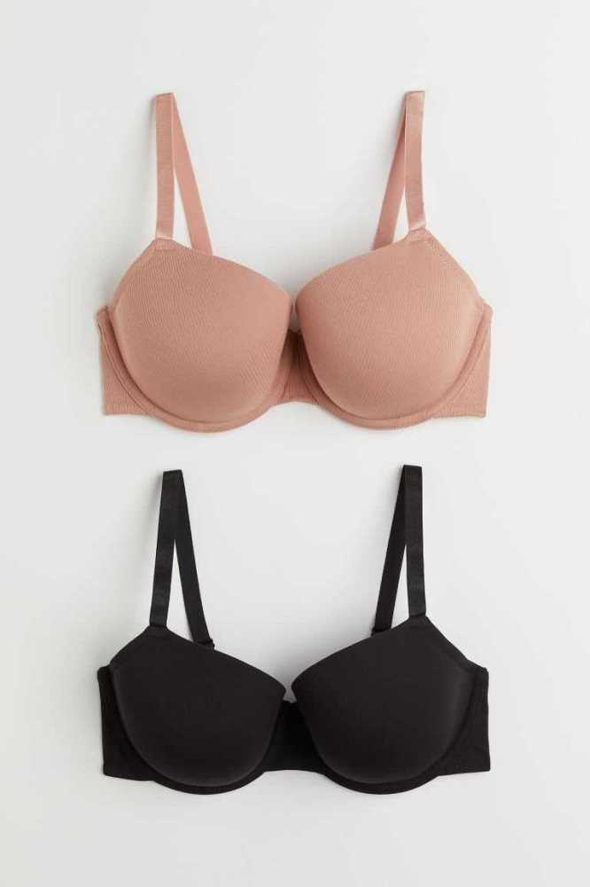 Lencería H&M 2-pack Acolchado Bras Mujer Beige Negros | 762815DNA