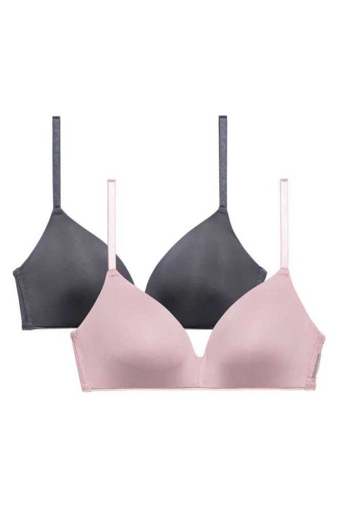 Lencería H&M 2-pack Acolchado Microfiber Bras Mujer Marrom Claro Negros | 452086NPL