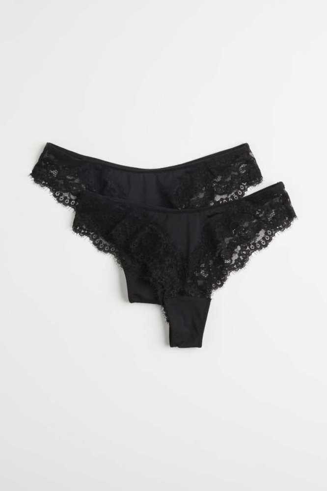 Lencería H&M 2-pack Encaje Brazilian Briefs Mujer Negros | 684973NXW