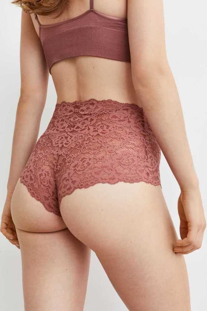 Lencería H&M 2-pack Encaje Hipster Briefs Mujer Rosas Negros | 645701IWL