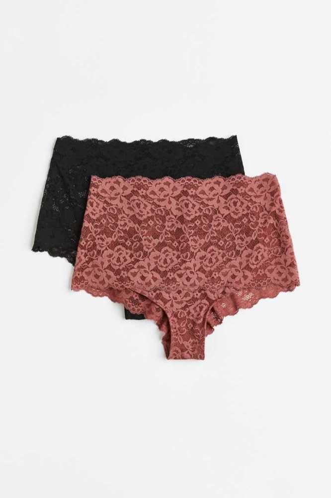 Lencería H&M 2-pack Encaje Hipster Briefs Mujer Rosas Negros | 645701IWL