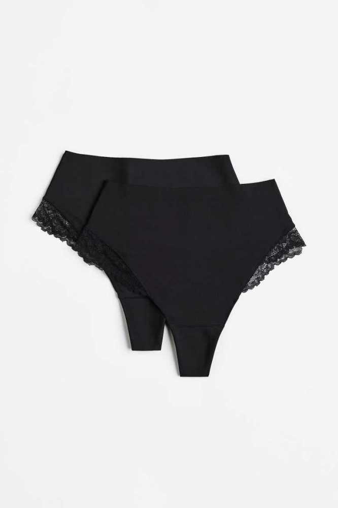 Lencería H&M 2-pack Light Shaping Tanga Briefs Mujer Negros | 325197TGB