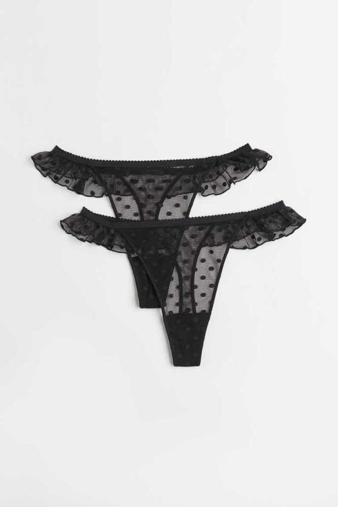 Lencería H&M 2-pack Mesh Tanga Briefs Mujer Negros | 629304QVB