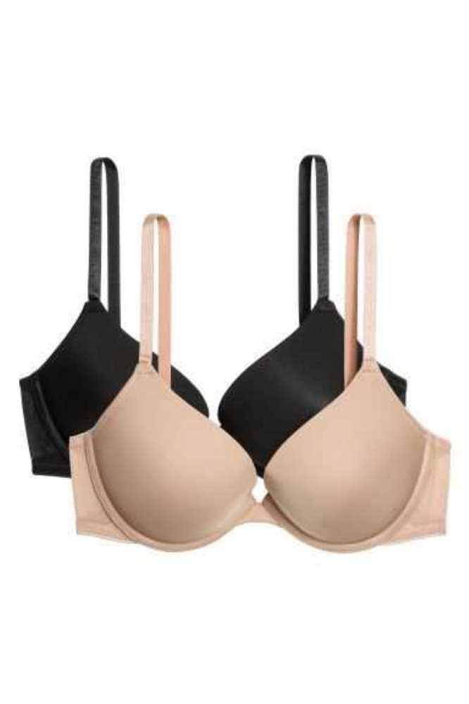 Lencería H&M 2-pack Microfiber Push-up Bras Mujer Beige Claro Negros | 438167NSP