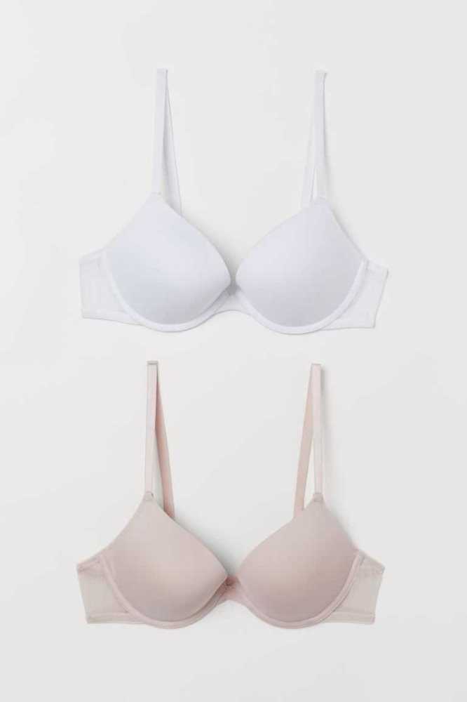 Lencería H&M 2-pack Microfiber Push-up Bras Mujer Beige Claro Negros | 438167NSP