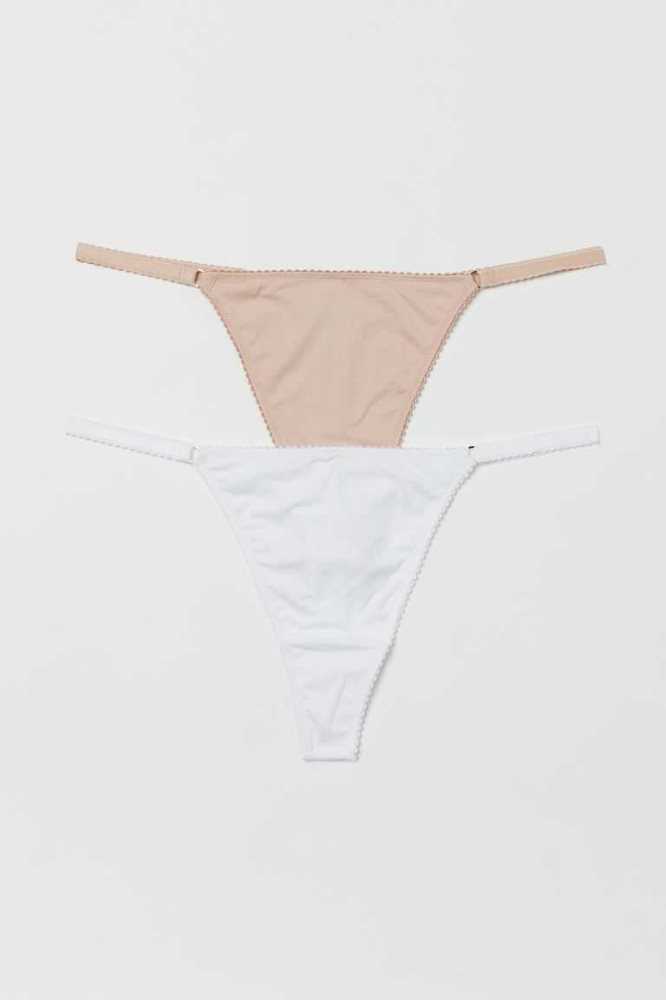 Lencería H&M 2-pack Microfiber Tanga Briefs Mujer Blancos Rosas | 027514FSG