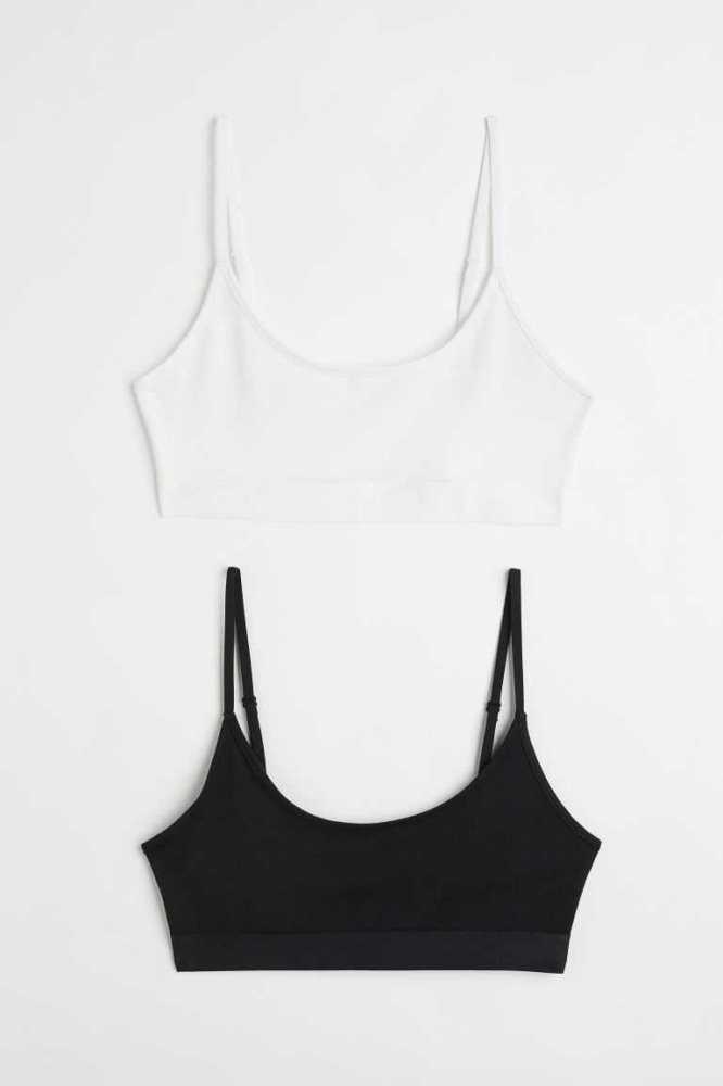 Lencería H&M 2-pack Non-padded Algodon Bra Tops Mujer Rojos Negros | 183956RAZ