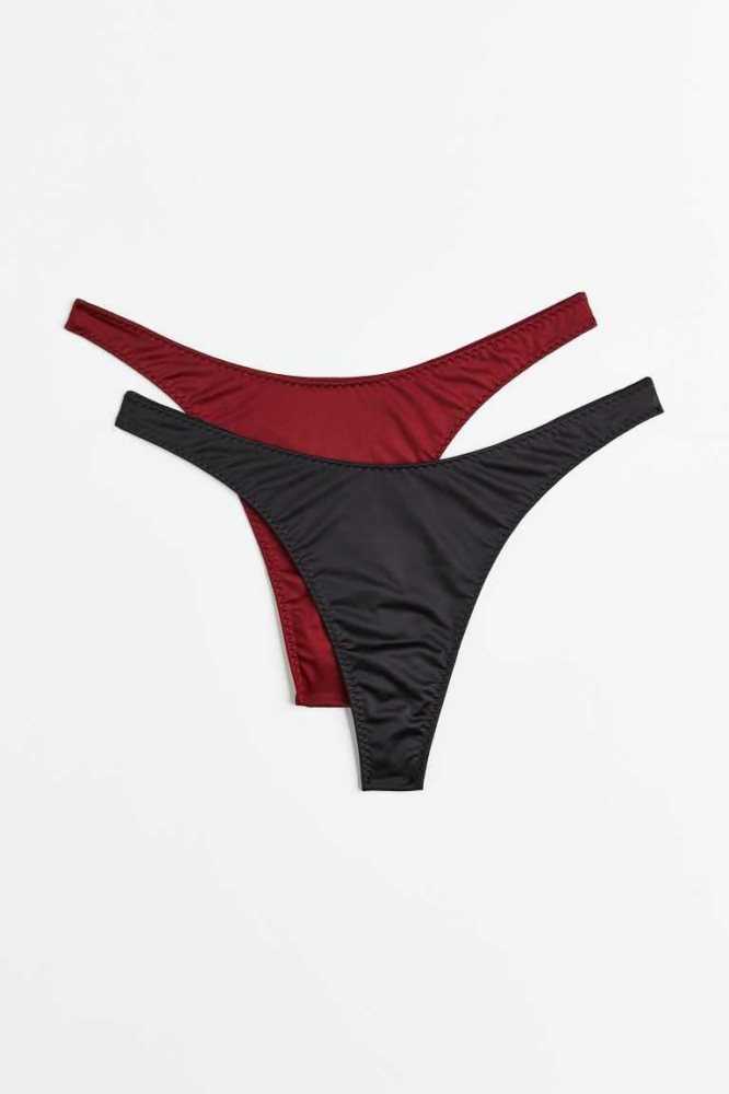 Lencería H&M 2-pack Satin Tanga Briefs Mujer Grises Oscuro Rojos Oscuro | 174958VFJ