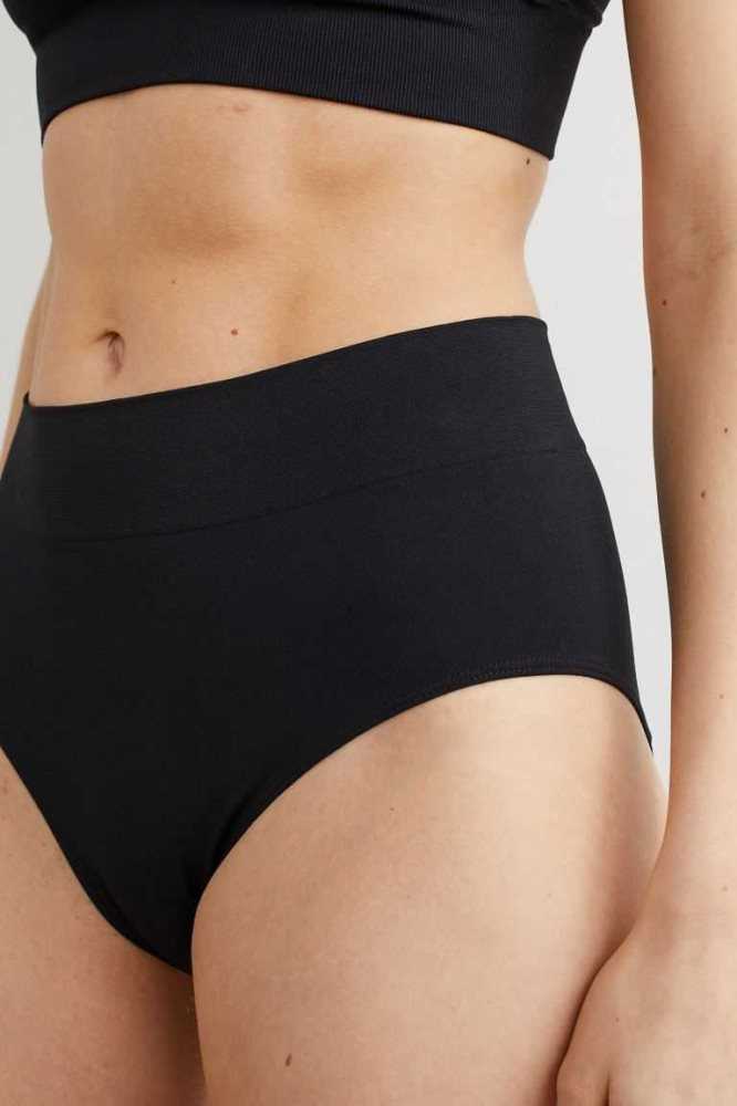 Lencería H&M 2-pack Seamless Bikini Briefs Mujer Negros | 740816PQW