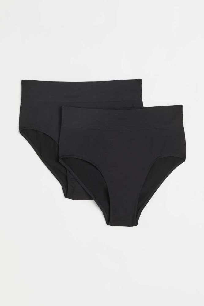 Lencería H&M 2-pack Seamless Bikini Briefs Mujer Negros | 740816PQW