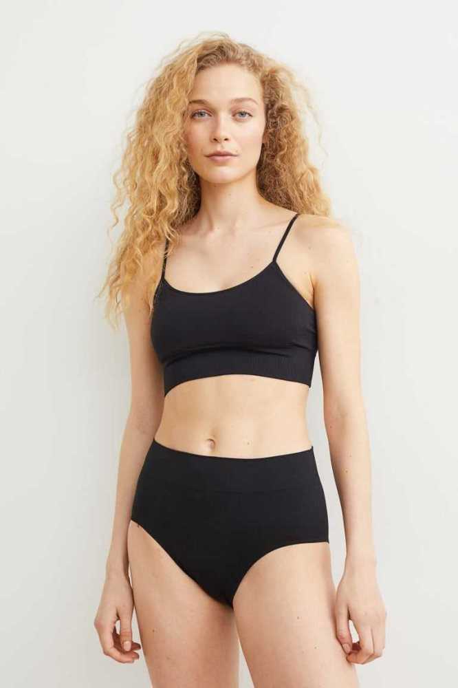 Lencería H&M 2-pack Seamless Bikini Briefs Mujer Negros | 740816PQW