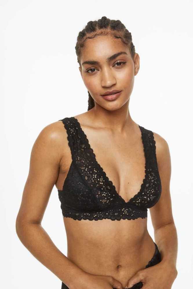 Lencería H&M 2-pack Soft-cup Encaje Bras Mujer Negros Blancos | 459830SRJ