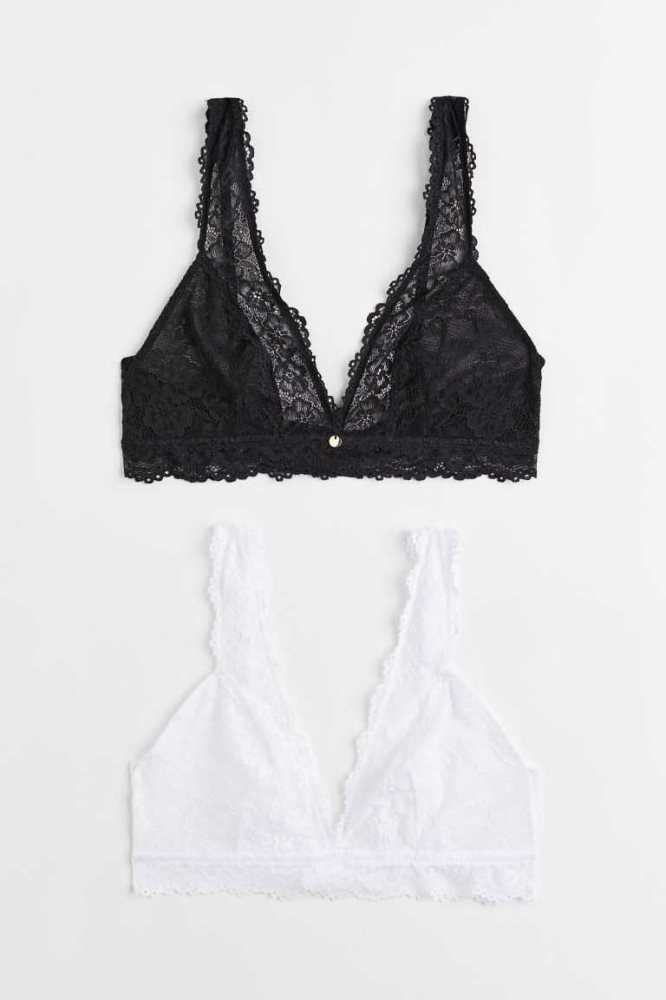 Lencería H&M 2-pack Soft-cup Encaje Bras Mujer Negros Blancos | 839275NVR