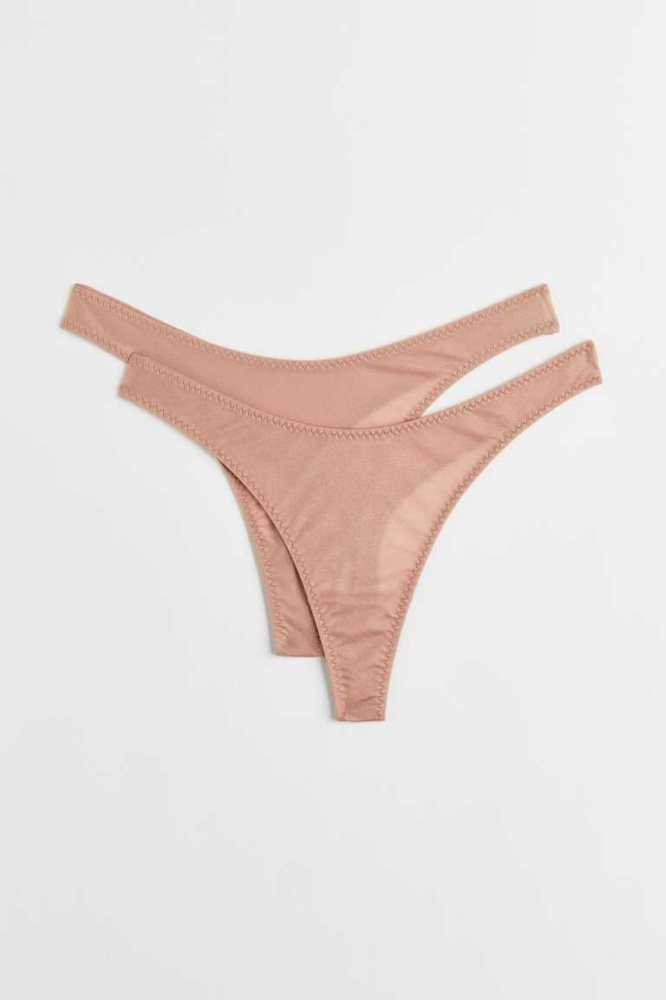 Lencería H&M 2-pack Tanga Briefs Mujer Beige | 470129CIL