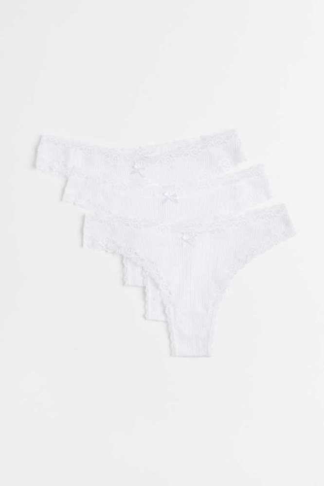 Lencería H&M 3-pack Acanalado Brazilian Briefs Mujer Blancos | 136405NPT