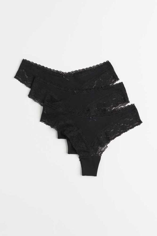 Lencería H&M 3-pack Algodon Brazilian Briefs Mujer Negros | 230547JTS