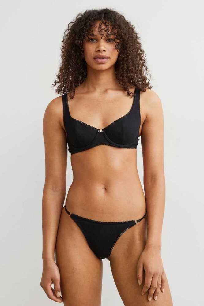 Lencería H&M 3-pack Algodon Jersey Tanga Briefs Mujer Negros | 628509MLI