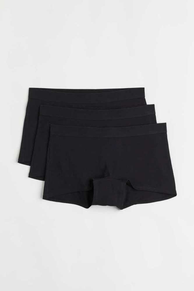 Lencería H&M 3-pack Algodon Shortie Briefs Mujer Negros | 871069FEC