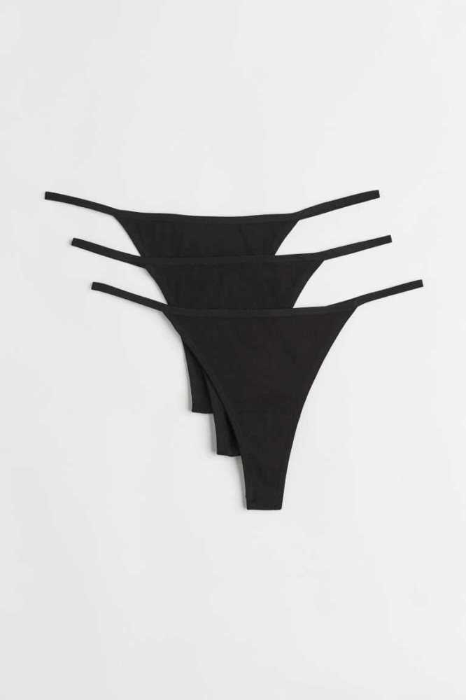 Lencería H&M 3-pack Algodon Tanga Briefs Mujer Rosas | 057642NSF