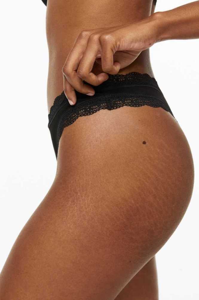 Lencería H&M 3-pack Algodon Tanga Briefs Mujer Negros | 731689JKI