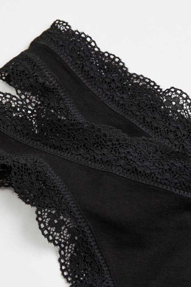 Lencería H&M 3-pack Algodon Tanga Briefs Mujer Negros | 731689JKI