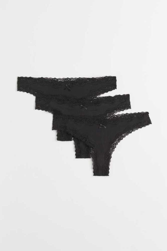 Lencería H&M 3-pack Brazilian Briefs Mujer Negros | 357216QPB