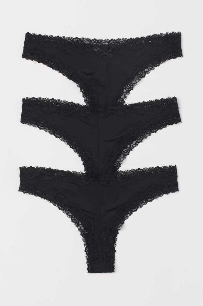 Lencería H&M 3-pack Brazilian Briefs Mujer Negros | 357216QPB