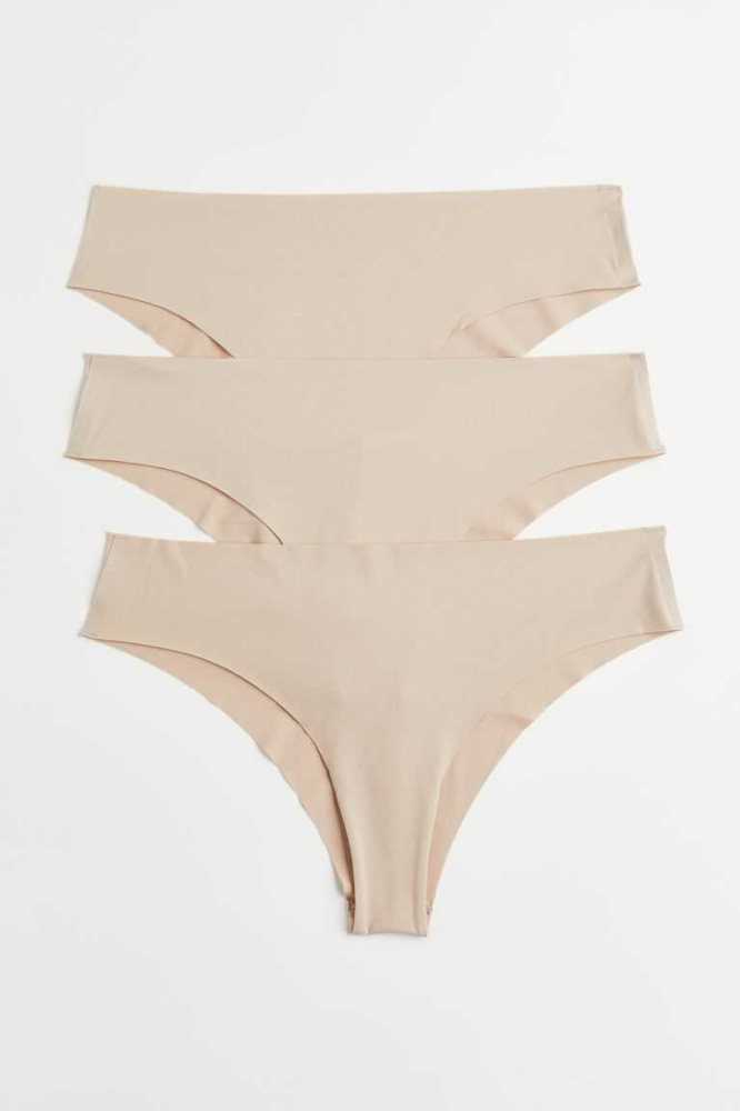 Lencería H&M 3-pack DryMove Brazilian briefs Mujer Beige Claro | 978625XZR