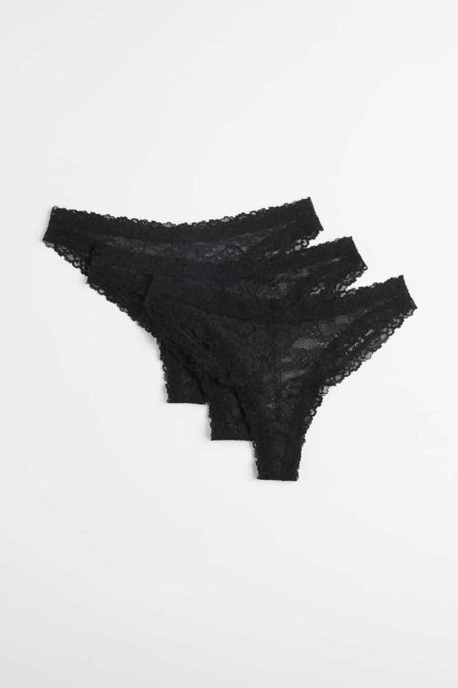 Lencería H&M 3-pack Encaje Brazilian Briefs Mujer Negros | 174580ADG