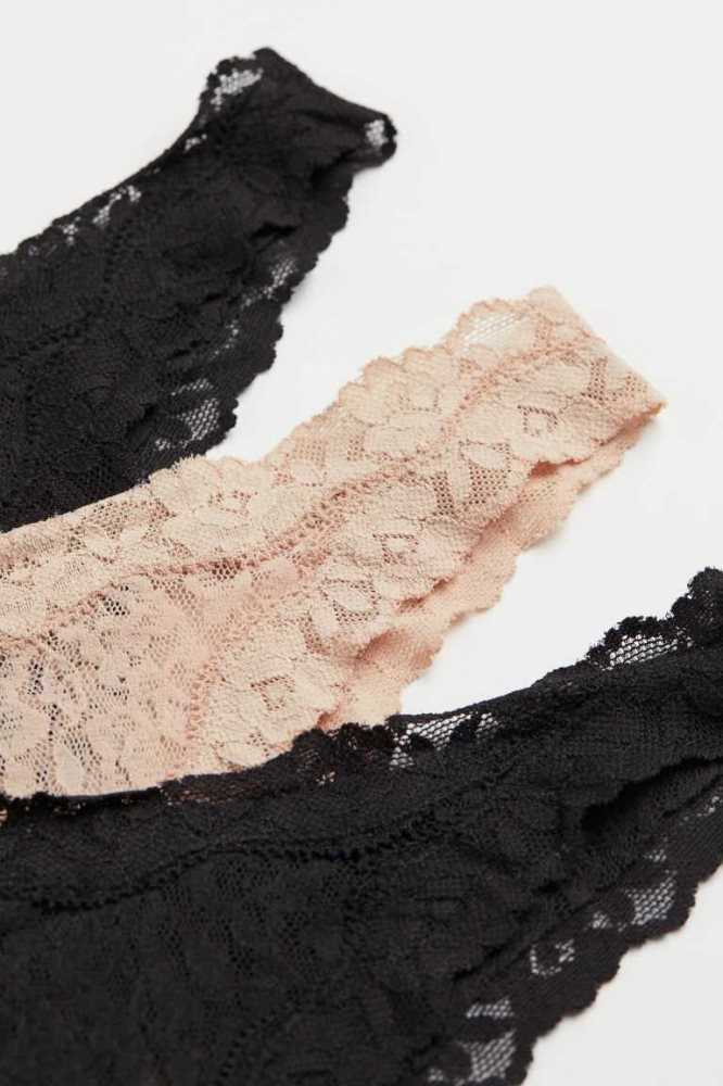 Lencería H&M 3-pack Encaje Brazilian Briefs Mujer Rosas Negros | 372150PKB