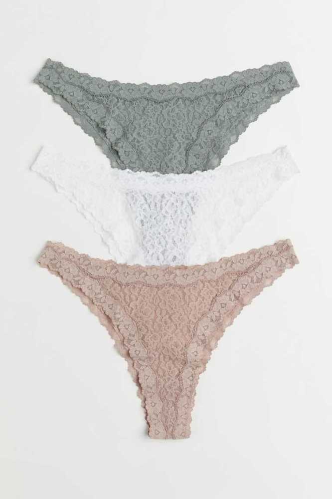 Lencería H&M 3-pack Encaje Brazilian Briefs Mujer Rosas Negros | 372150PKB